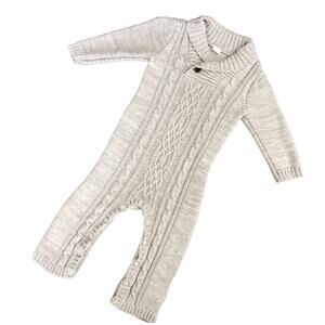 gray sweater Cable Knit Cotton One Piece Long Sleeve Romper 18-24